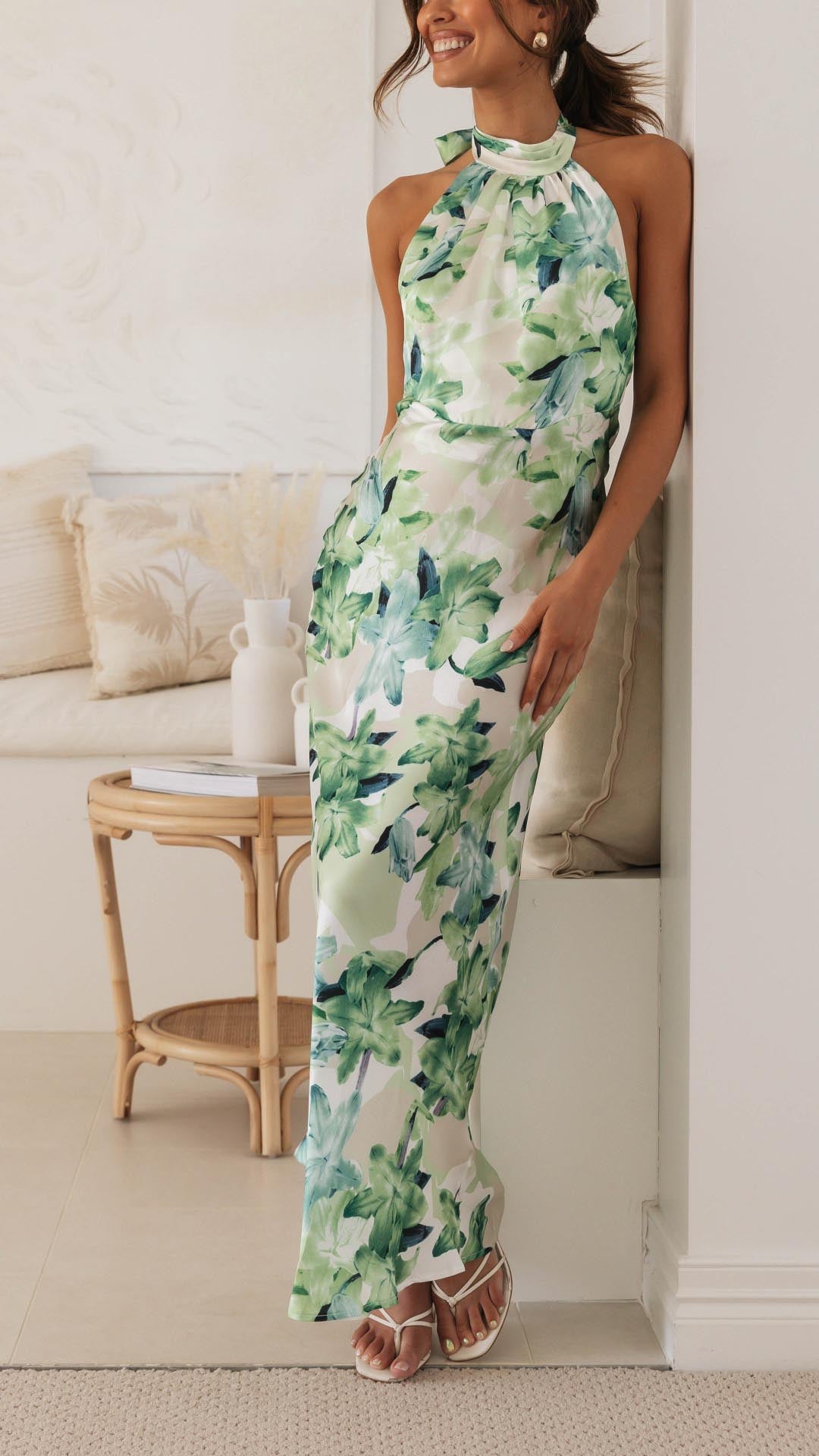 Elyraen - Floral Halter Maxi Dress