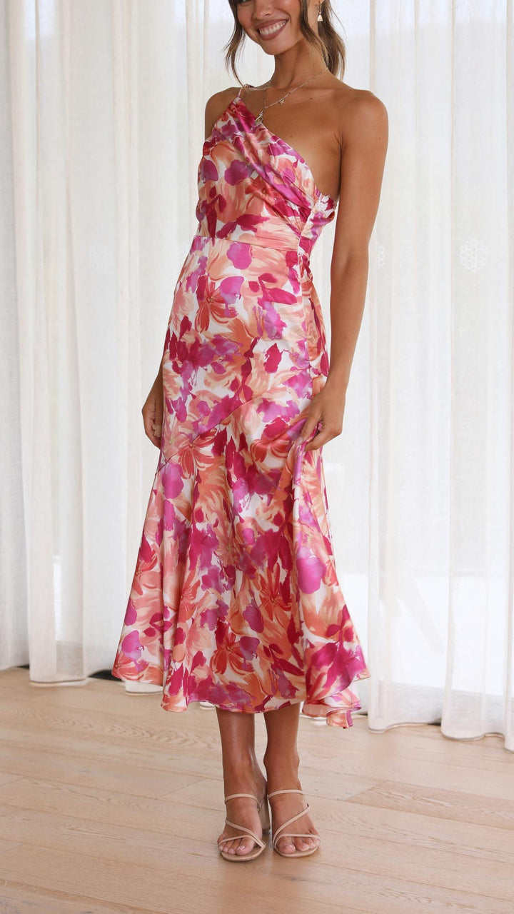 Pryselithae - Floral One Shoulder Midi Dress