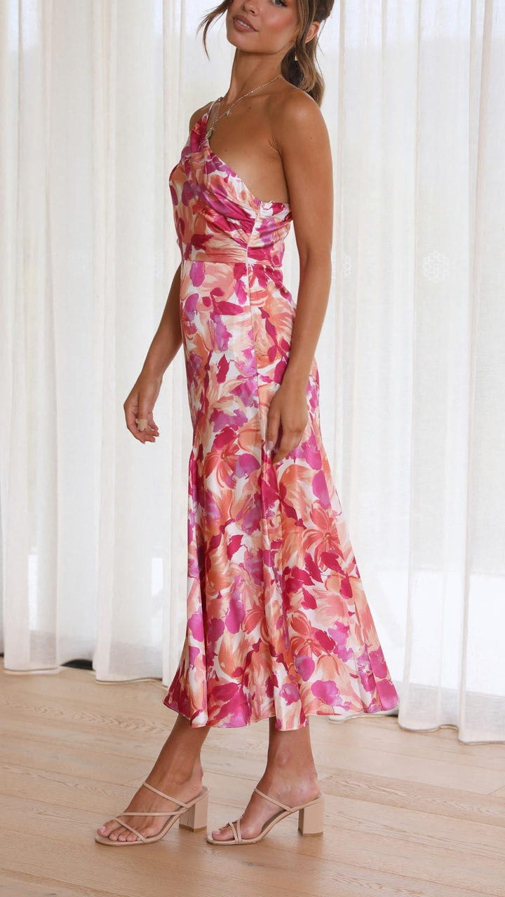 Pryselithae - Floral One Shoulder Midi Dress