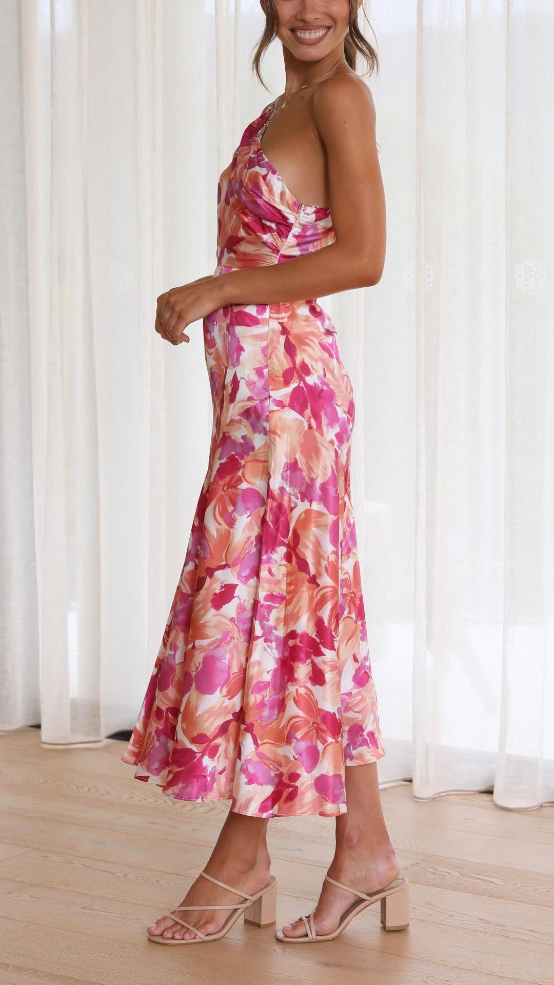 Pryselithae - Floral One Shoulder Midi Dress
