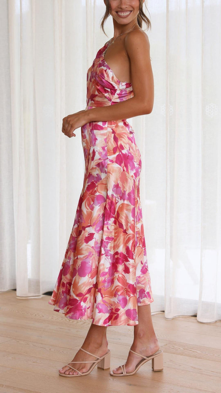 Pryselithae - Floral One Shoulder Midi Dress