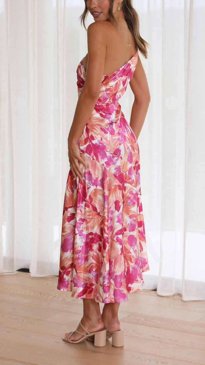 Pryselithae - Floral One Shoulder Midi Dress