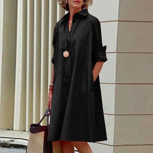 Brontae -  Retro midi dress with collar and elegant A-line