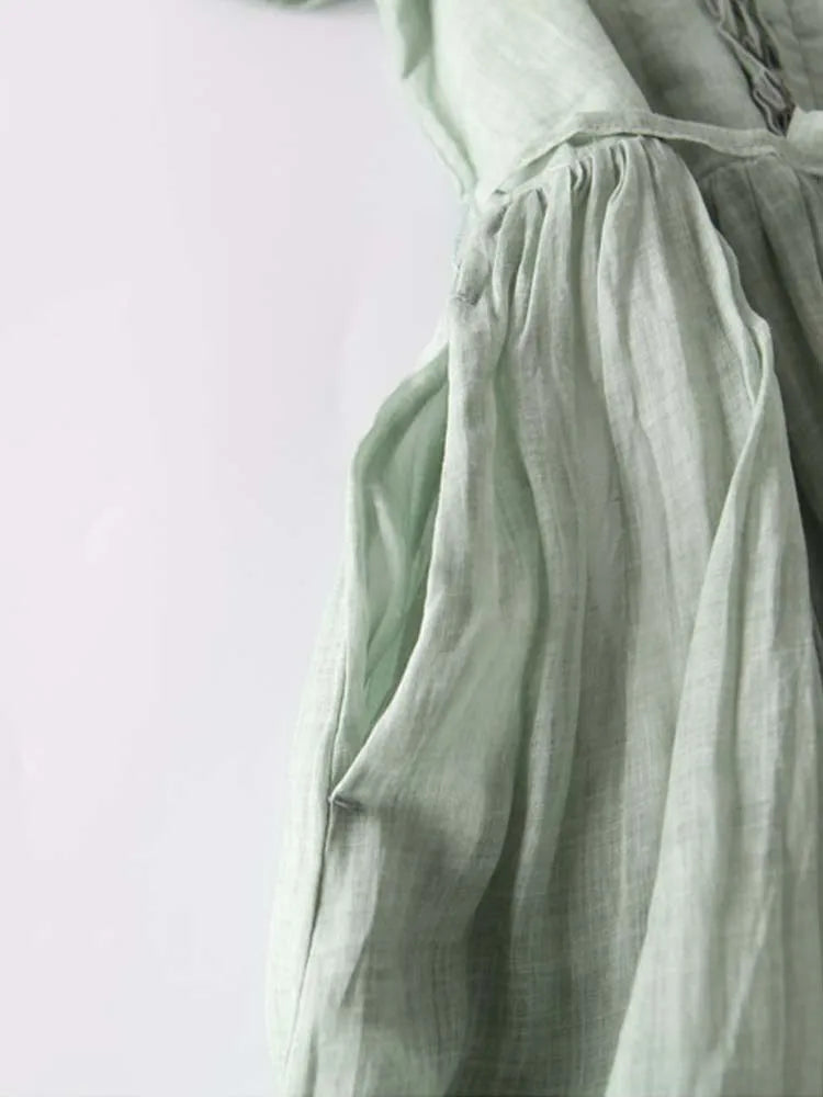 Bronte - Women's retro round neck dress with lacing at the waist