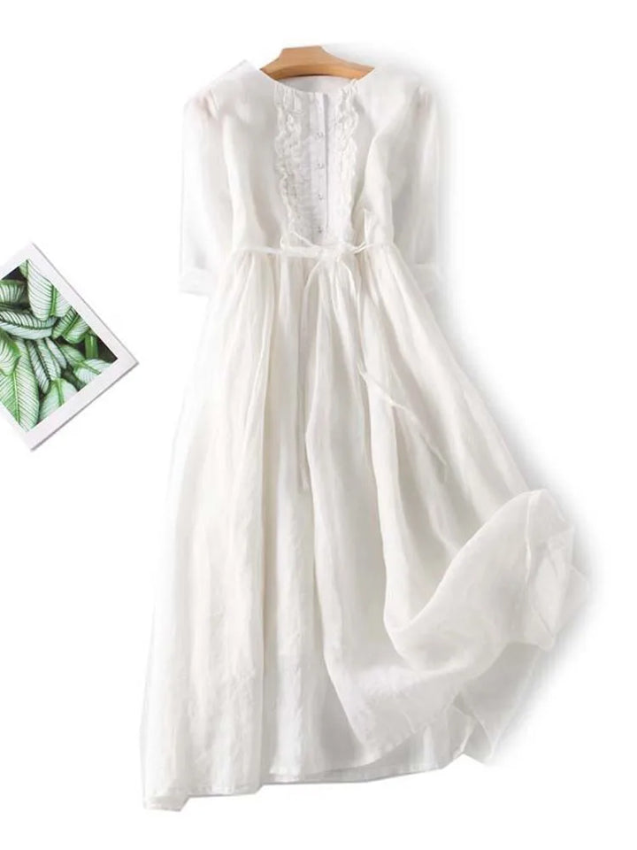 Bronte - Women's retro round neck dress with lacing at the waist