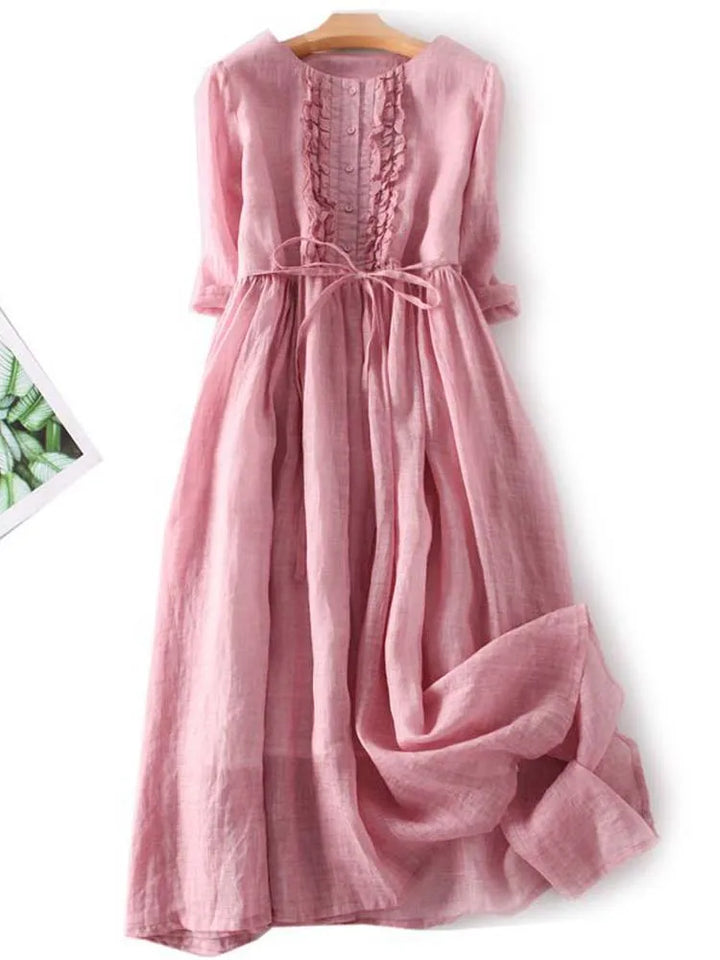 Bronte - Women's retro round neck dress with lacing at the waist