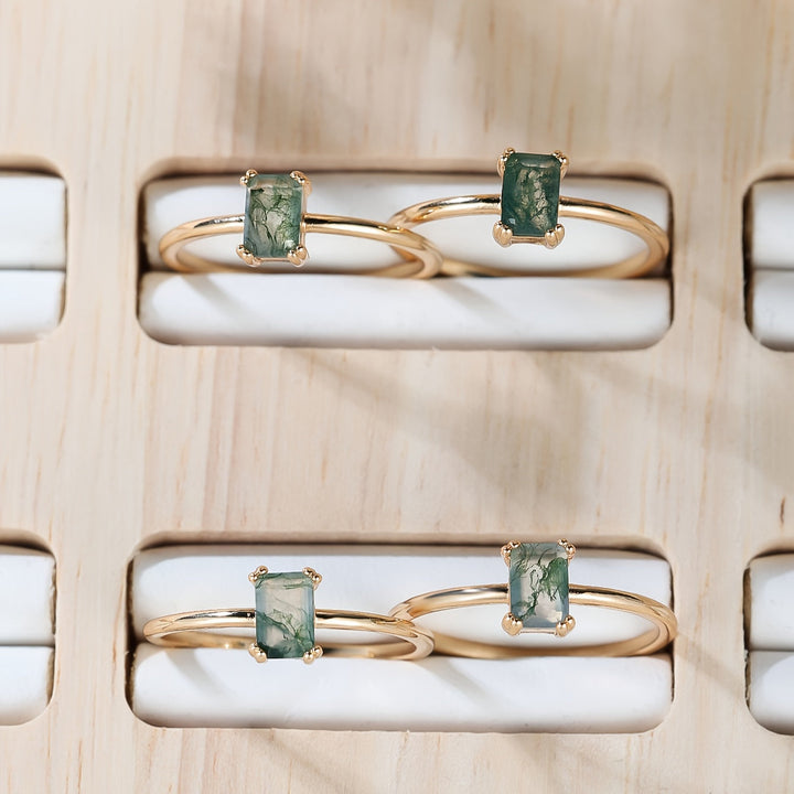 Natural moss agate ring