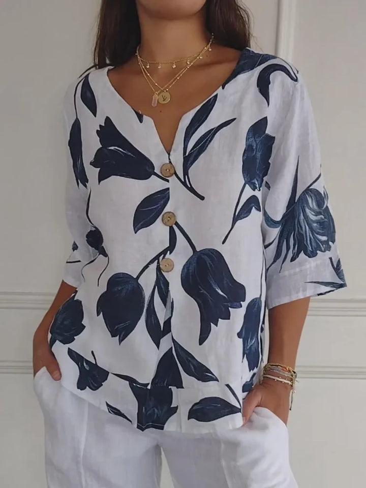 Verity -  Floral Button-Up Blouse