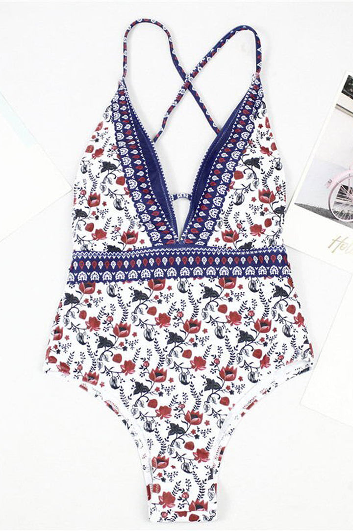 Amalyn - Boho Print Swimsuit with V-Neck