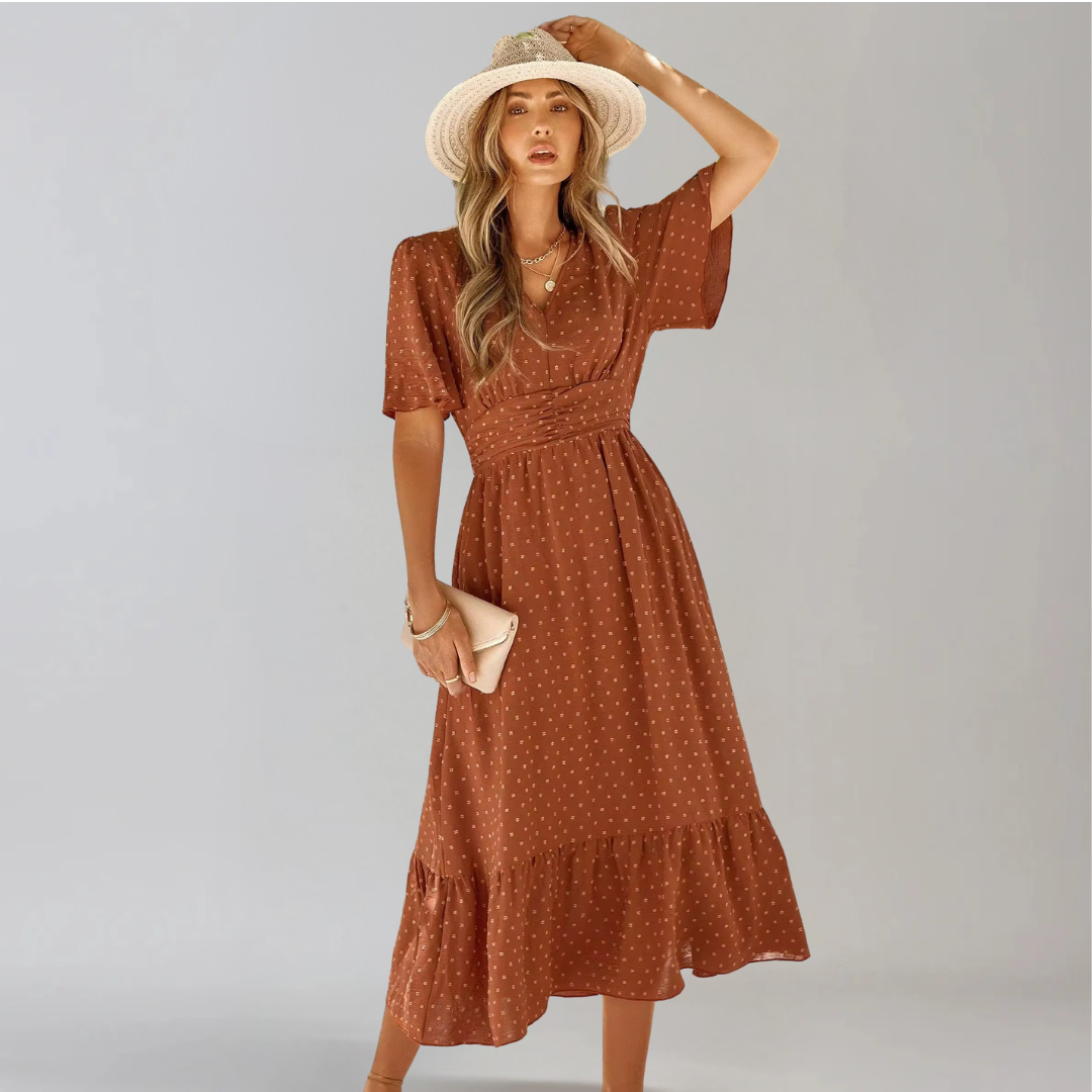 Aria Rose - Midi Dress with V-Neck