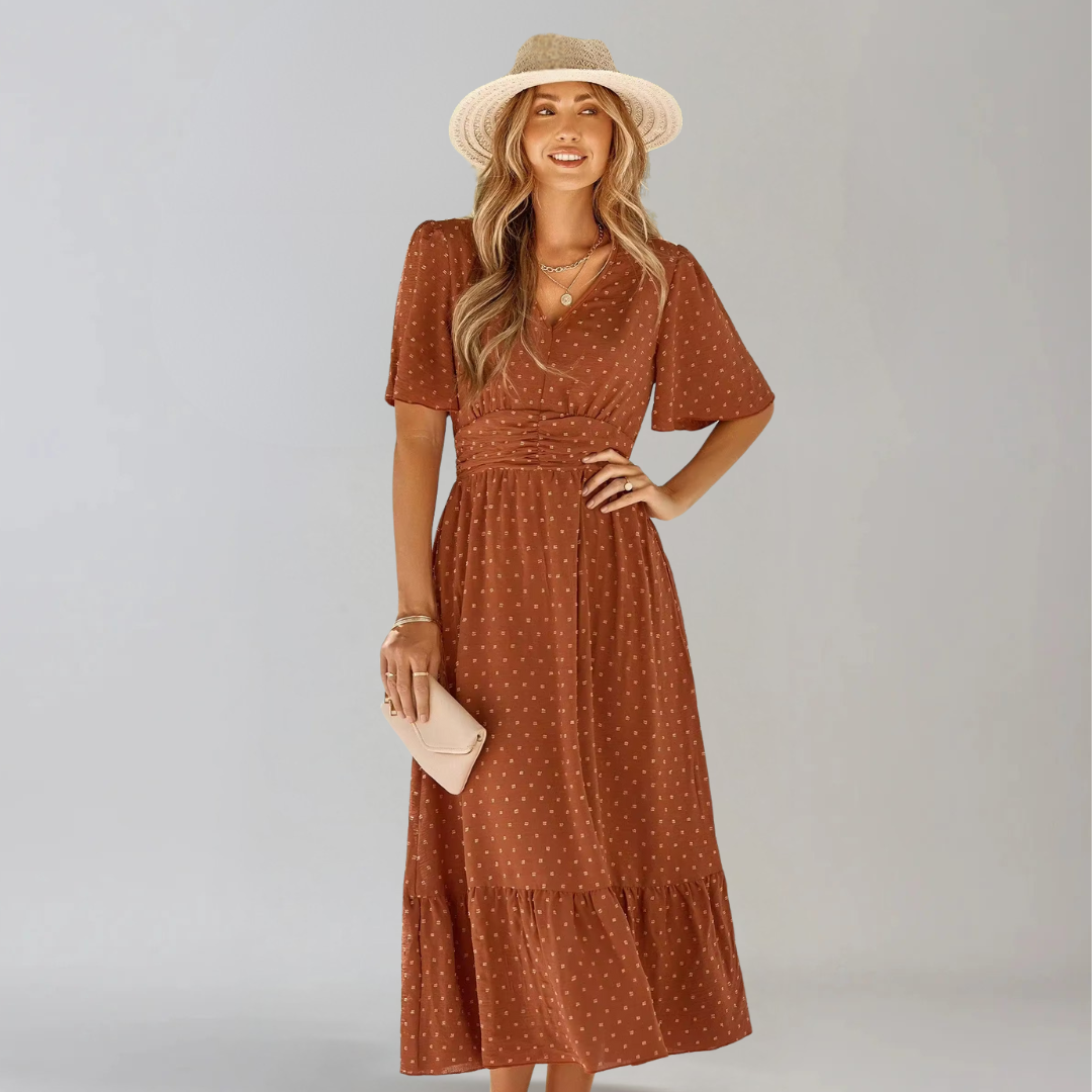 Aria Rose - Midi Dress with V-Neck