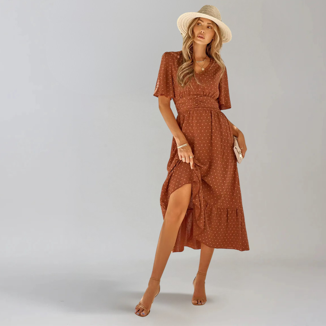 Aria Rose - Midi Dress with V-Neck