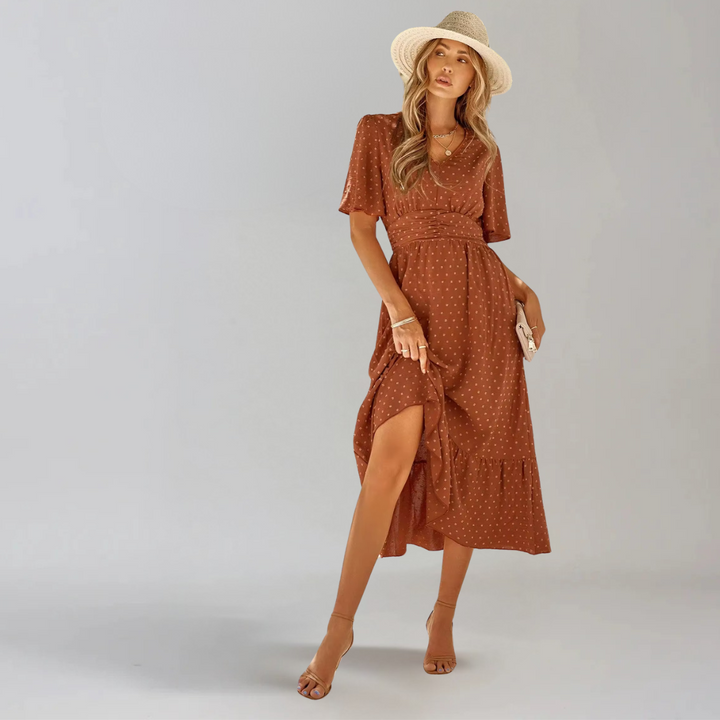 Aria Rose - Midi Dress with V-Neck