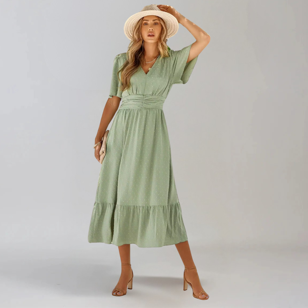 Aria Rose - Midi Dress with V-Neck