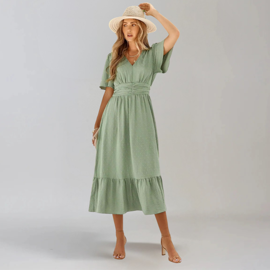 Aria Rose - Midi Dress with V-Neck