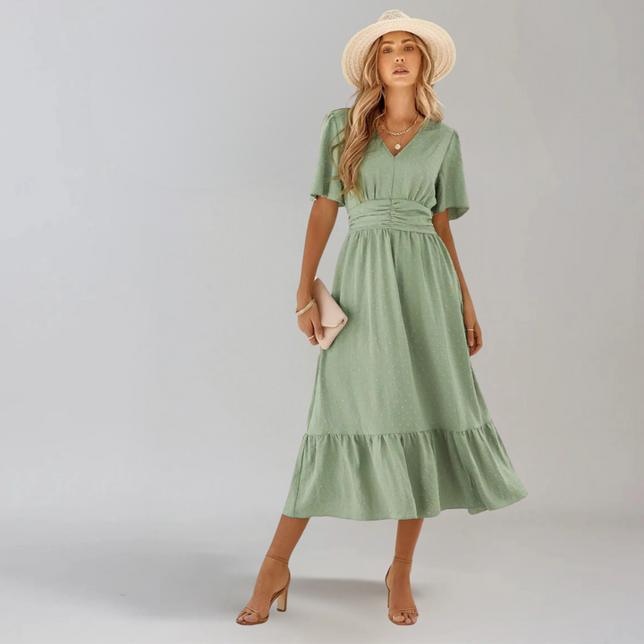 Aria Rose - Midi Dress with V-Neck