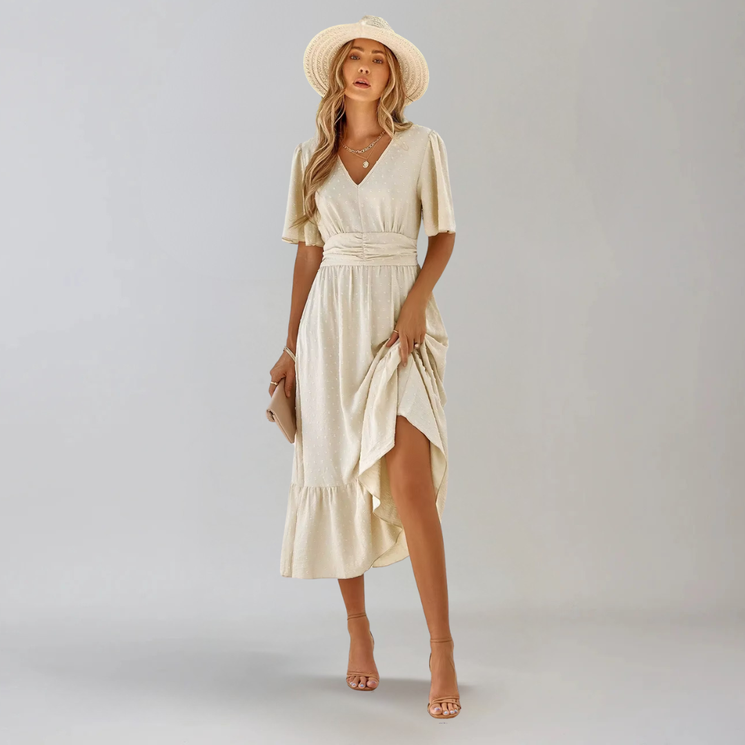 Aria Rose - Midi Dress with V-Neck