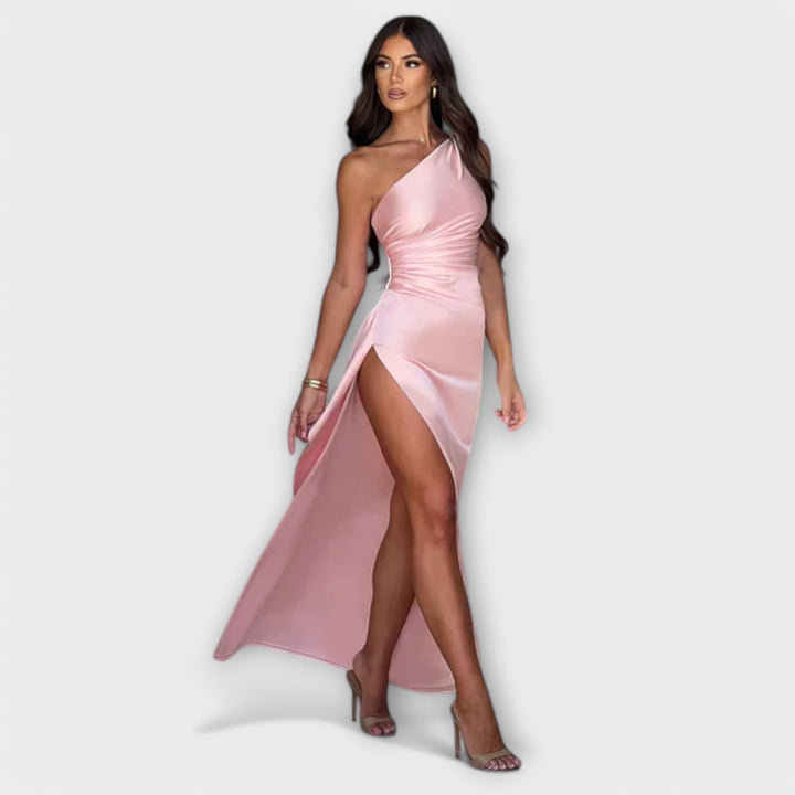 Syrelle - Asymmetrical Maxi Dress with Draping on One Arm