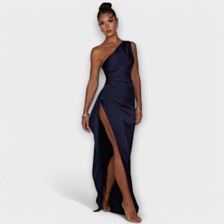 Syrelle - Asymmetrical Maxi Dress with Draping on One Arm