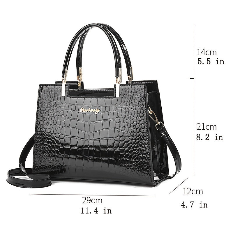 Avalira - Glossy Crocodile Pattern Handbag