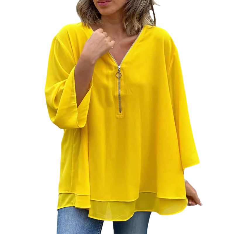 Romilly -  V-Neck Flowy Zipped Top