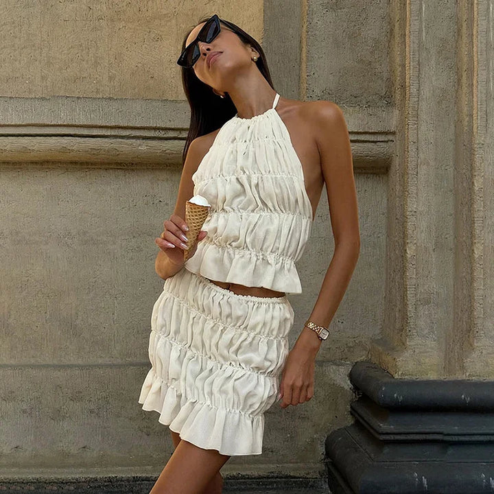 Jynellith - Pleated Backless Two-Piece Set