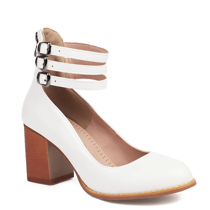Matilda - Elegant smooth sandals with ankle straps and thick heels for a sophisticated look