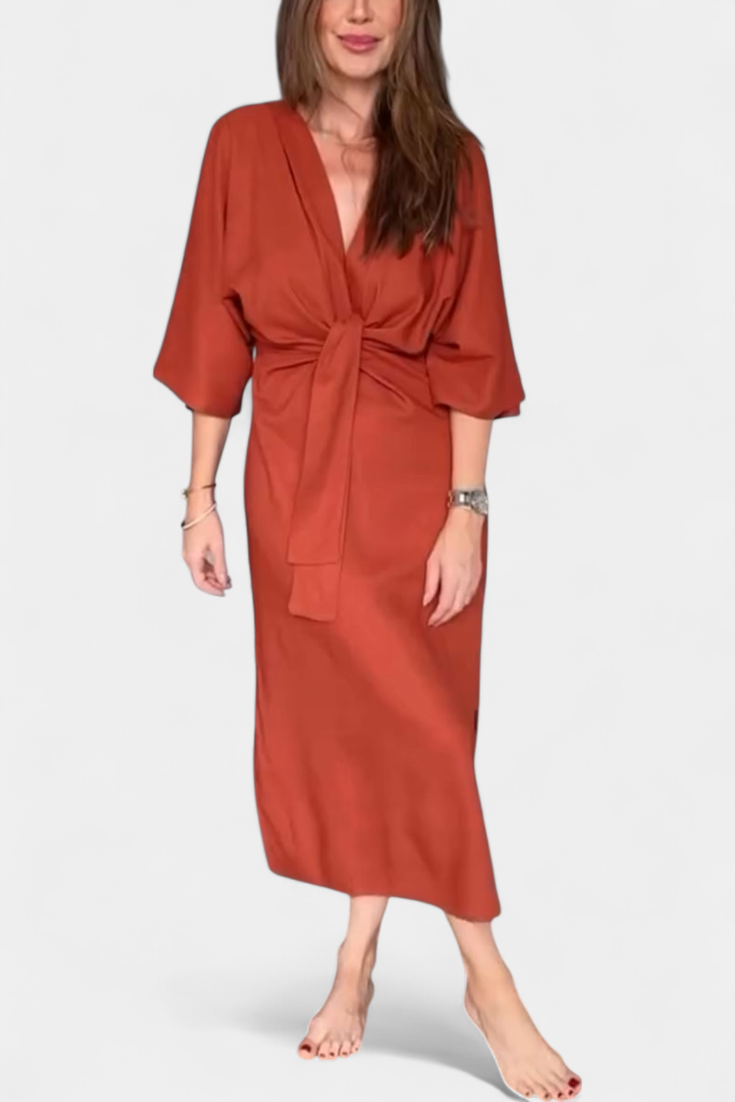 Daphné | Casual Dress with V-Neck and Front Knot