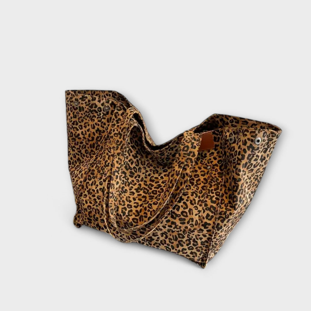Vionara - Elegant Leopard Print Canvas Shoulder Bag