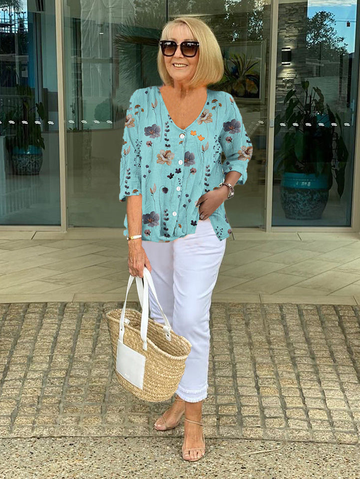Oceania - Cotton and Linen Floral Top