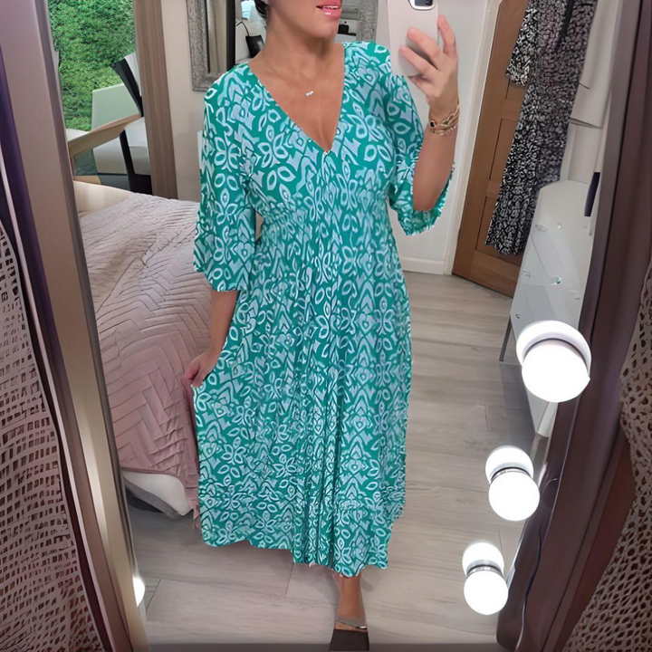 Isolde - Summer Embrace with Ruffled Sleeves and Long Beach Dress