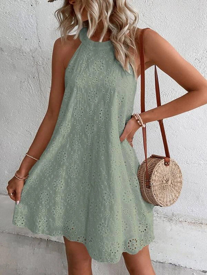 Florayae - Eyelet Halter Mini Dress