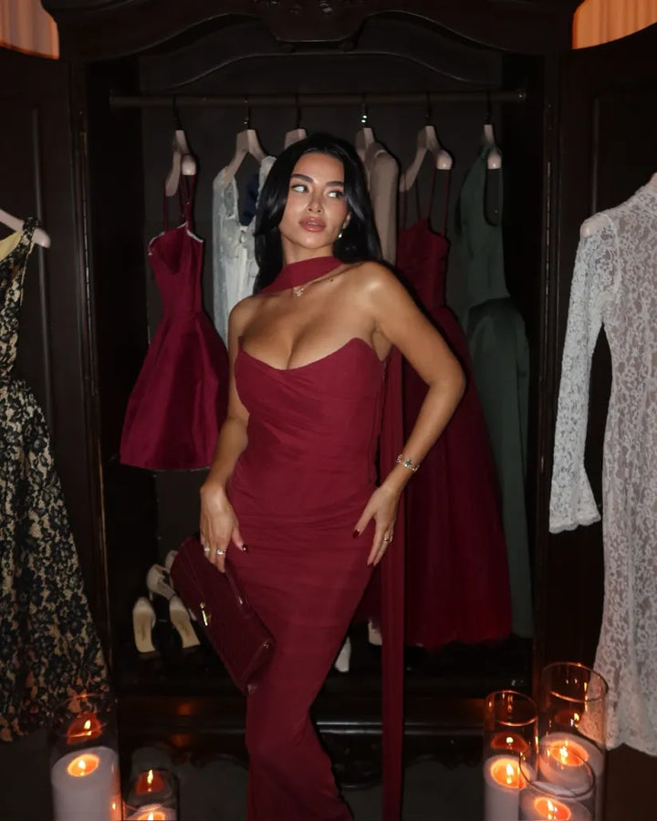 Deloraen - Strapless Bodycon Maxi Dress