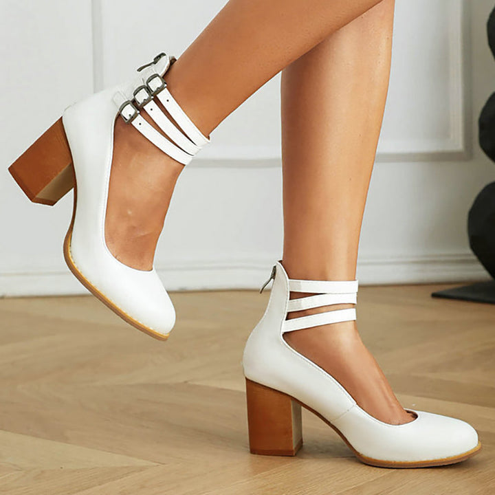 Matilda - Elegant smooth sandals with ankle straps and thick heels for a sophisticated look