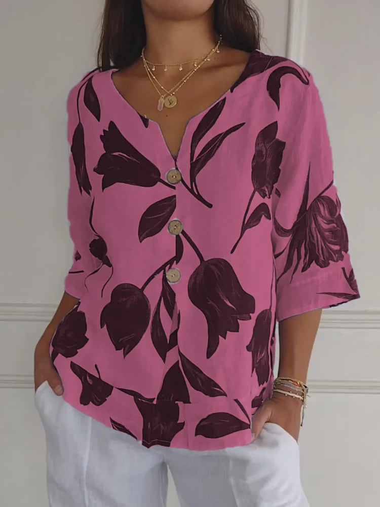 Verity -  Floral Button-Up Blouse