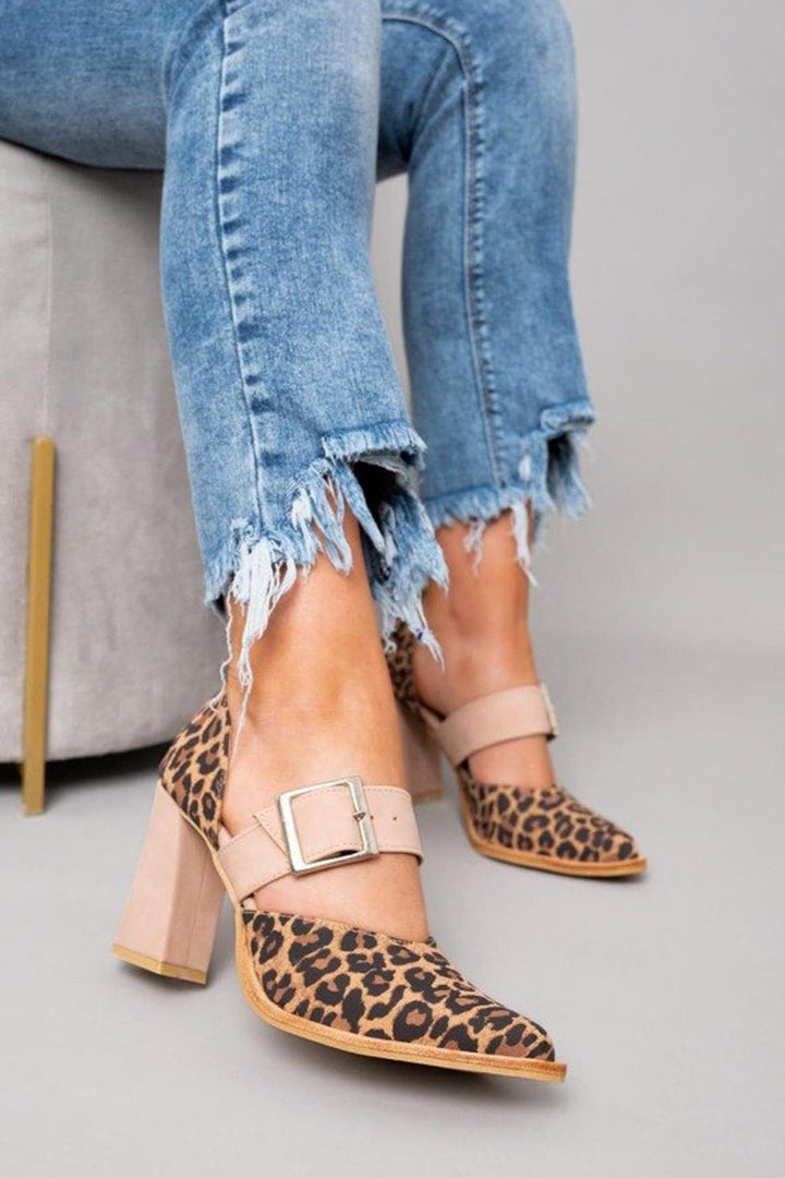 Scarlett -  Stylish leopard print suede sandals with a stable heel and superior comfort