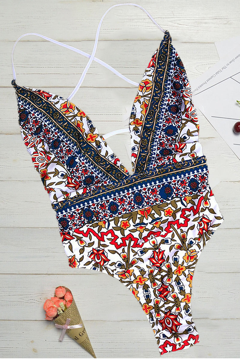Amalyn - Boho Print Swimsuit with V-Neck