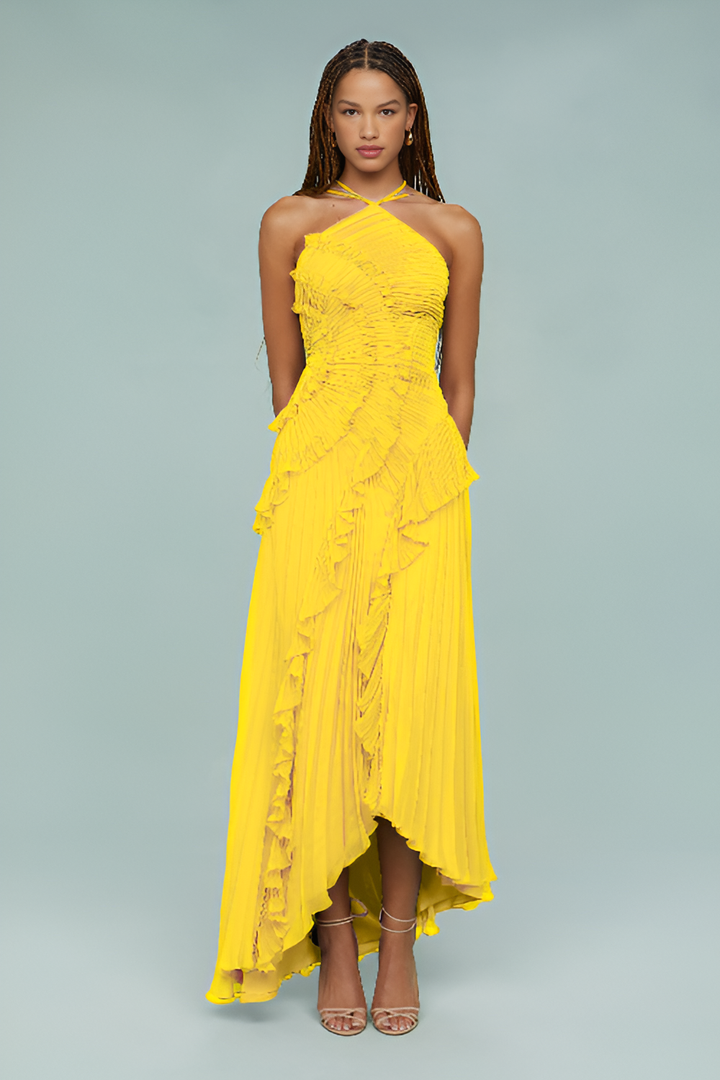 Olivia - Pleated ruffle gown