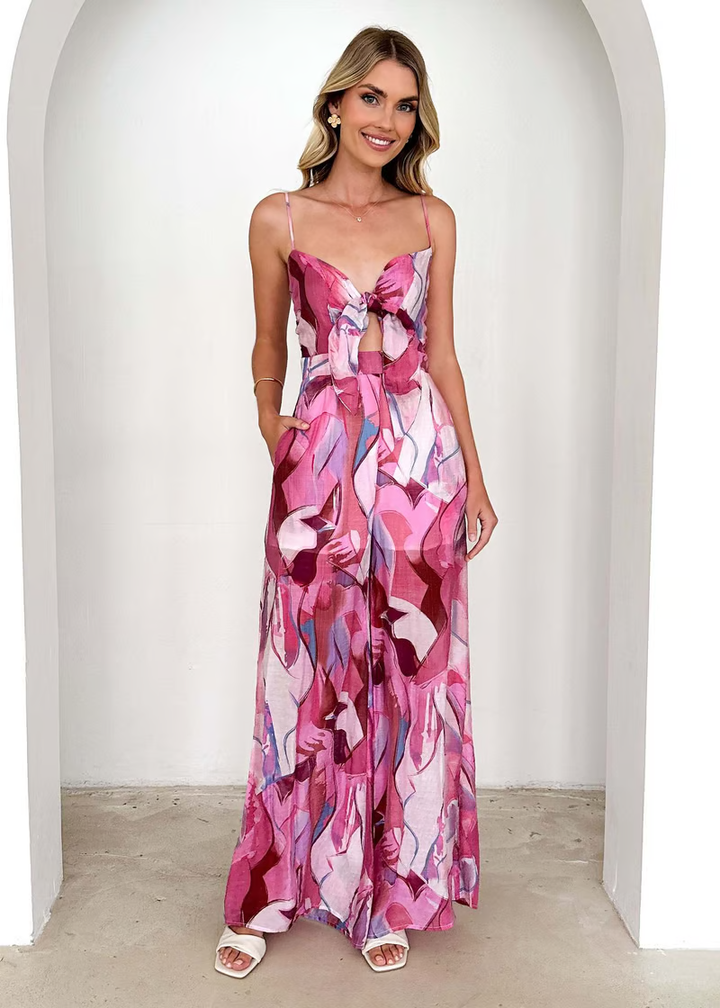Ameliah - Elegant Printed Long Dress with Adjustable Straps