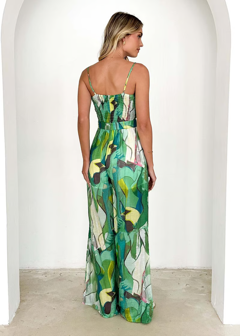 Ameliah - Elegant Printed Long Dress with Adjustable Straps