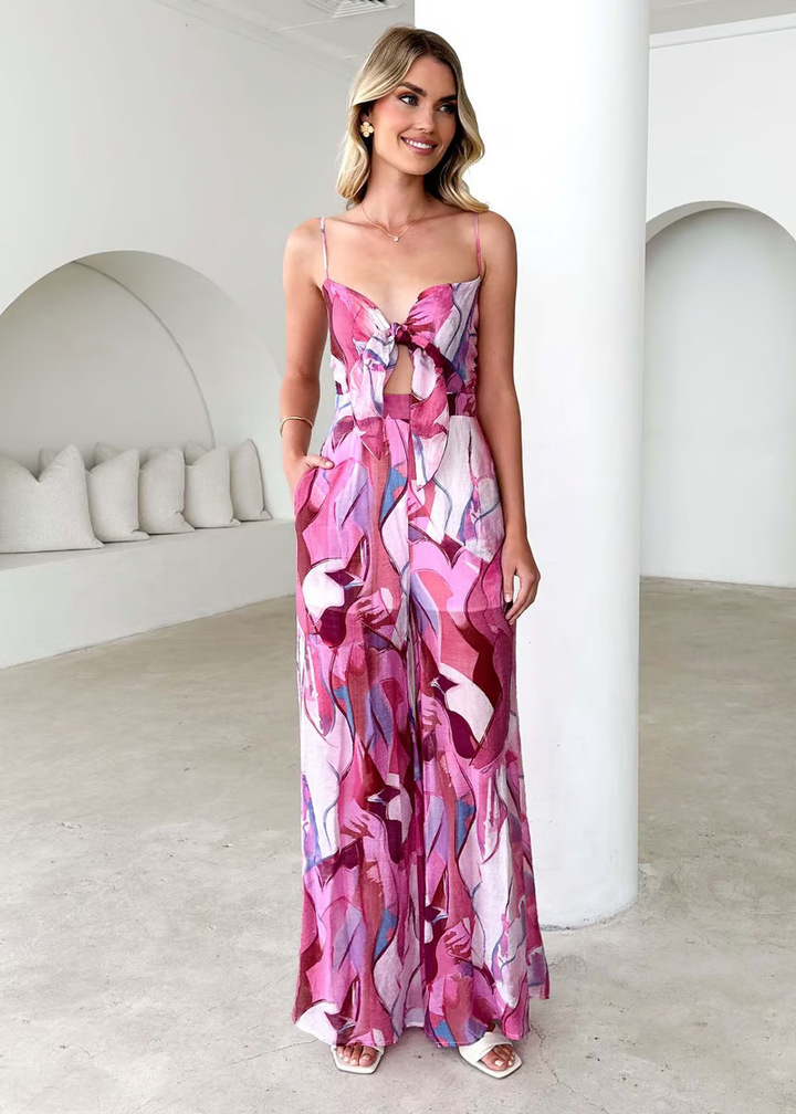 Ameliah - Elegant Printed Long Dress with Adjustable Straps