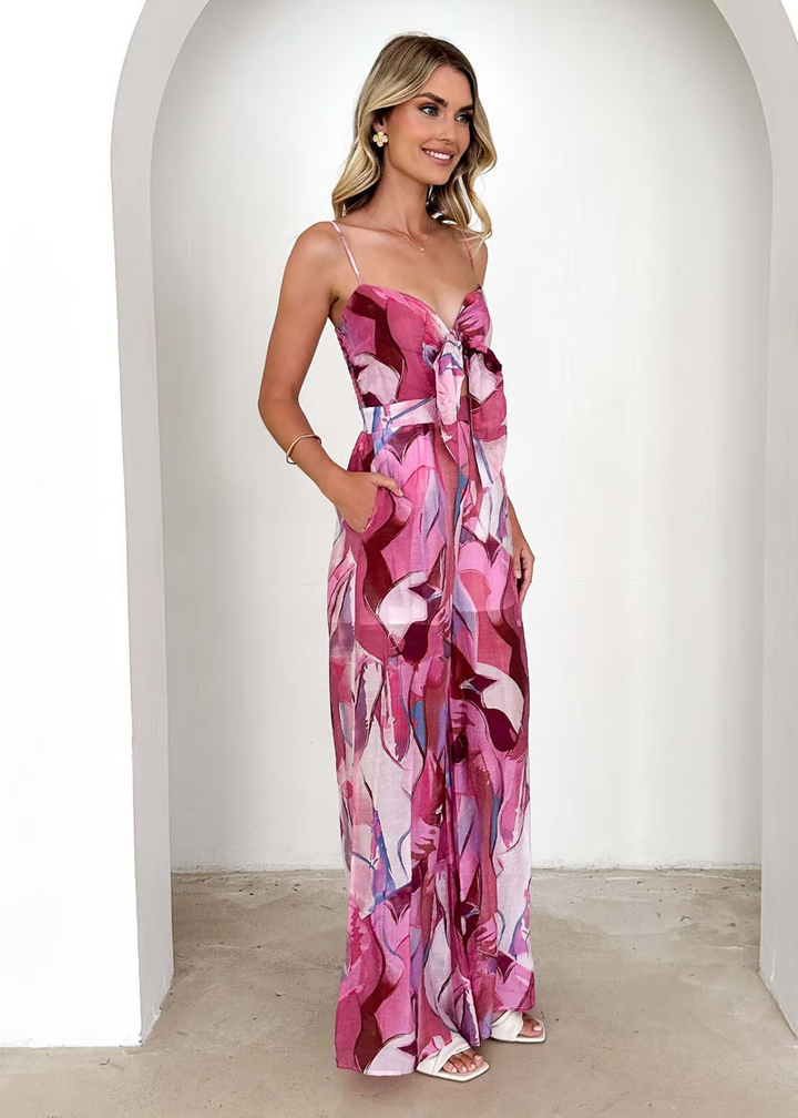 Ameliah - Elegant Printed Long Dress with Adjustable Straps