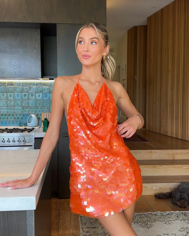 Lulu | Halter Neck Sequin Backless Mini Dress