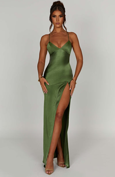 Zoe - Satin Slit Maxi Dress