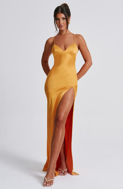 Zoe - Satin Slit Maxi Dress
