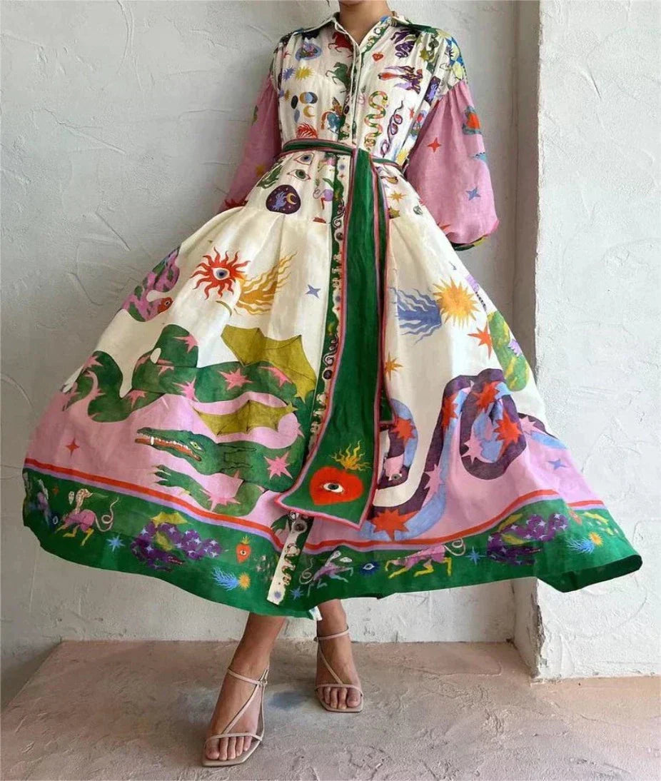 Niah – Artistic Belted Maxi Dress