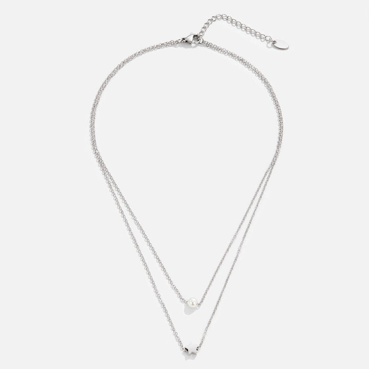 Layered silver star & pearl necklace