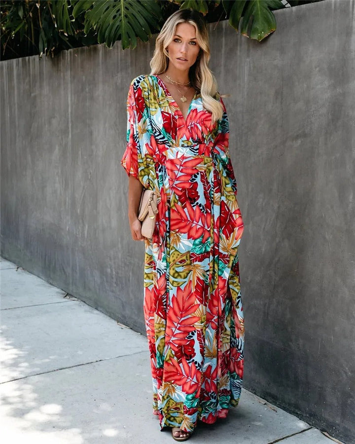 Elleryn - Chic Boho Breeze Kimono Maxi Dress for Effortless Style
