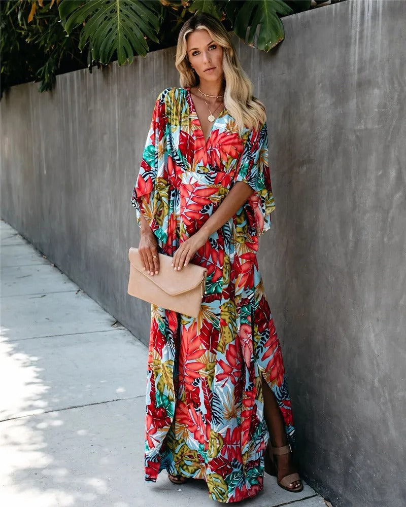 Elleryn - Chic Boho Breeze Kimono Maxi Dress for Effortless Style