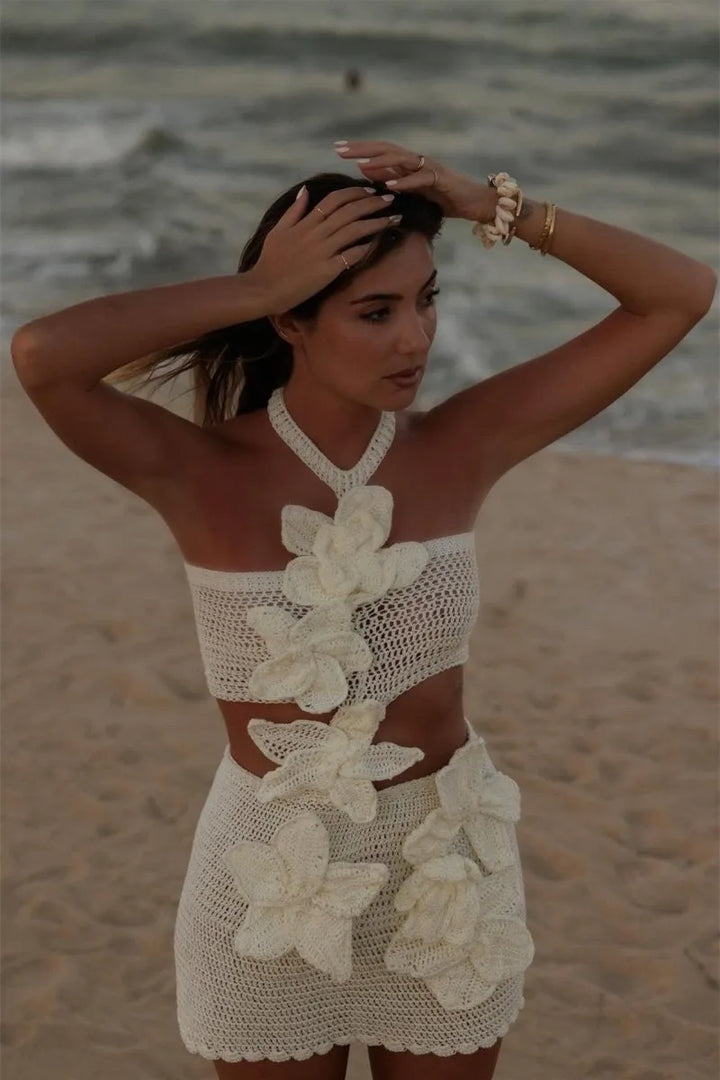 Layla | Halter Knit Floral Mini Dress